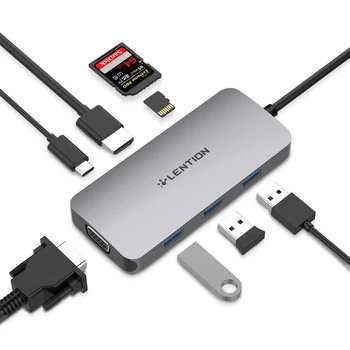 USB C Hub with 4K HDMI, VGA, SD/Micro SD Card Reader, 3 USB 3.0, Type C Charging Adapter for MacBook Pro16,New Mac Air, Surface usb c hub with sd micro sd card reader for macbook 12 inch