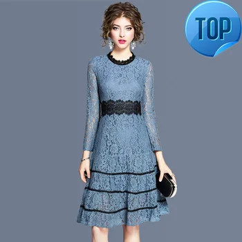 

Women 2020 Blue Dress Long Sleeve Ladies Elegant Lace Bodycon Dress Christmas Evening Party Dresses Vestidos LX1856