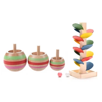 

4Pcs Wooden Colorful Toys Baby Kids Game Toy for Children Above 3 Years Old, 1Pcs Building Blocks Tree Ball Run Track & 3Pcs Spi