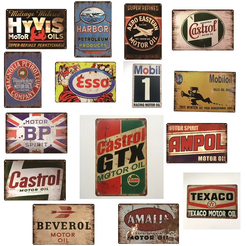 Texaco Castrol Mobilgas Esso винтажный моторный металлический жестяной знак Ретро плакат мужская пещера Бар Паб Гараж
