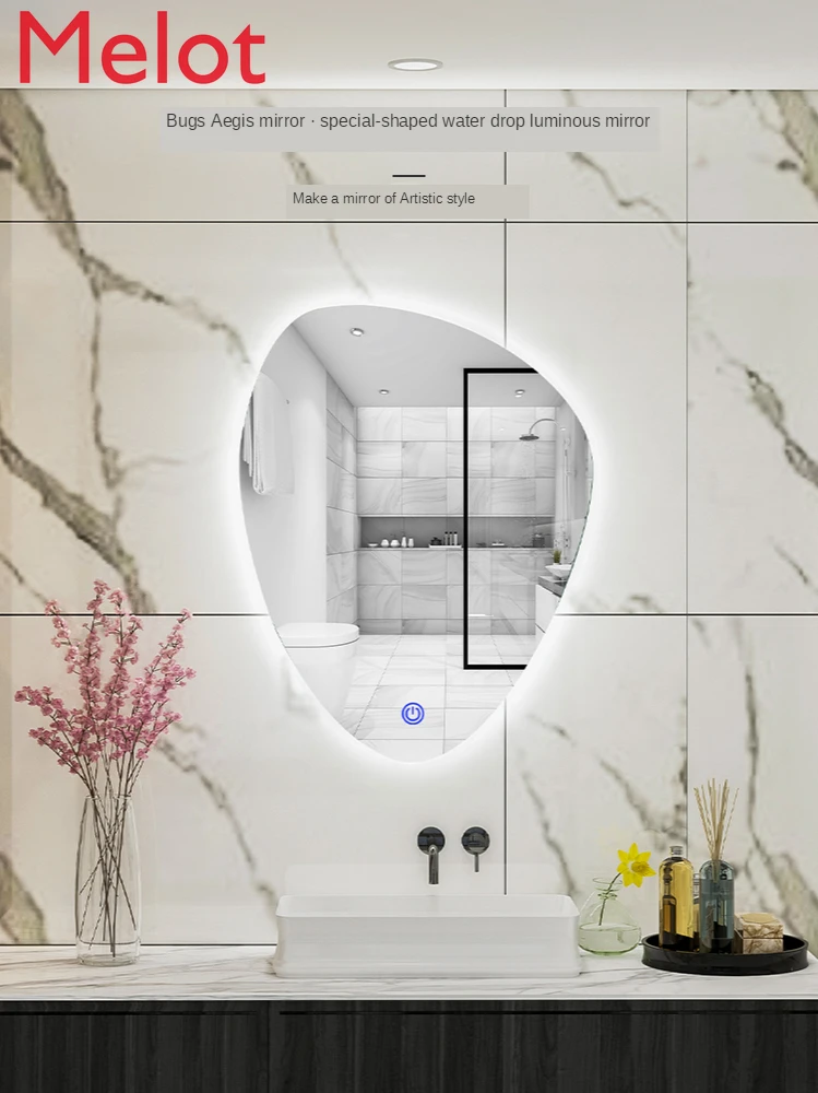 

Smart Water Drop Special-Shaped Bathroom Light-Emitting Irregular Mirror Frameless Mirror with Touch Screen Bathroom Mirror