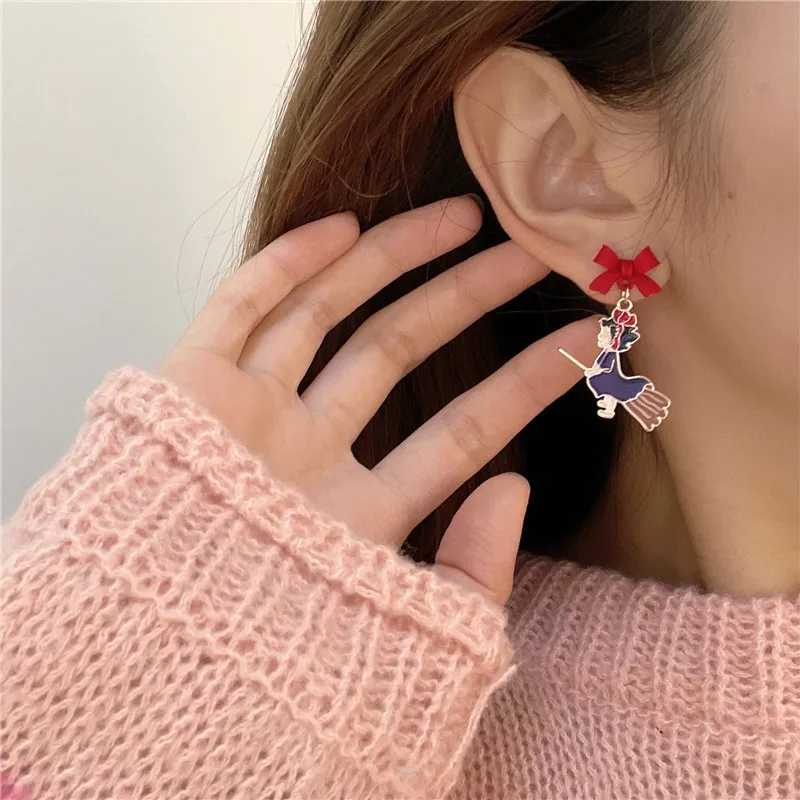 Japanese Witch Black Cat Clip on Earrings No Piercing Funny Cartoon Bow Cat Clip Earrings Without Pierced Ears for Women Girls 3