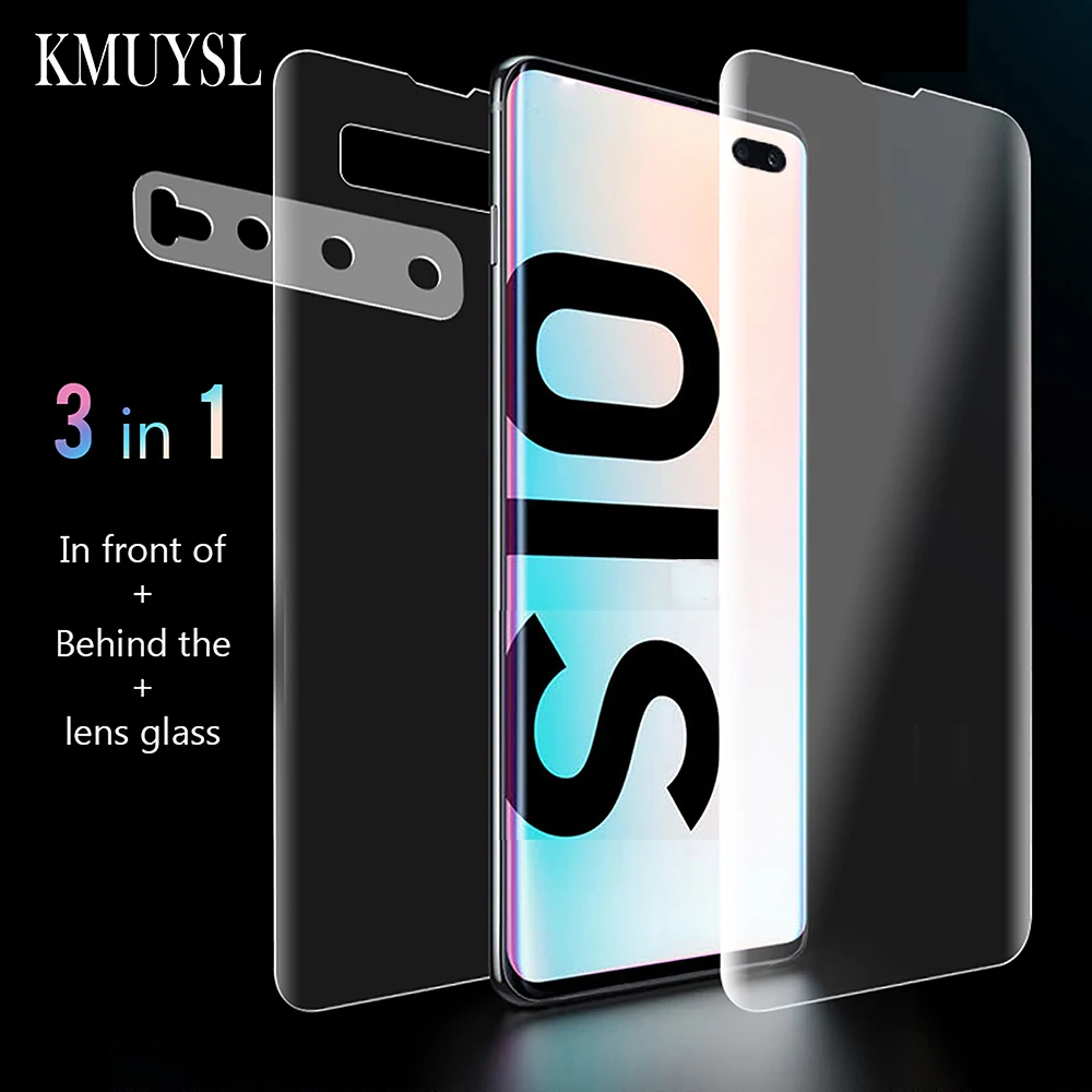 

3 in 1 Full Cover Screen Protector For Samsung Galaxy S10E S8 S9 S10 Plus Note 9 8 S7 Edge 9D Front Back Film Camera Lens Glass