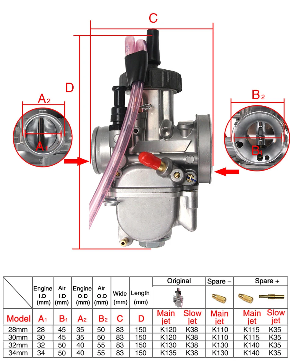 ZSDTRP Универсальный PWK Carburador мотоцикл карбюратор для Keihi Maikuni Dellorto Koso с силовой струей 28 мм 30 мм 32 мм 34 мм