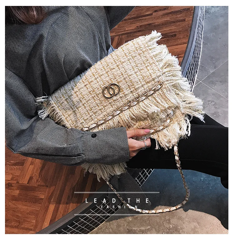 

2018 New Style Single-shoulder Bag for Women Over-the-shoulder Bag Korean-style Fashion Woolen Cloth Bag a Generation of Fat Lar
