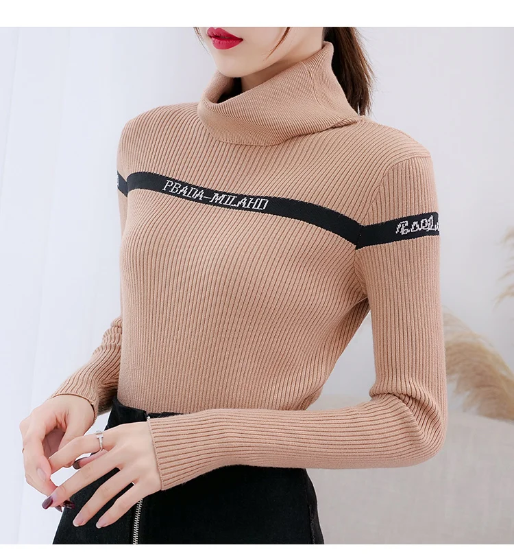 H han queen Turtleneck Sweater Women Fashion Autumn Winter Letter Tops Women Knitted Pullovers Long Sleeve Jumper Femme Clothing