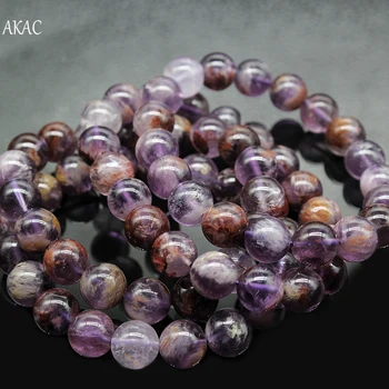 

AKAC 8-12mm natural cacoxenite quartz purple phantom quartz bracelet for women men bracelet