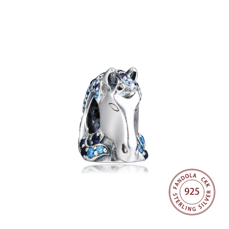 Подходит для браслетов Pandora Argent Charm 925 пробы Серебряный Кристалл лошадь животное талисманы бусины для изготовления ювелирных изделий kralen