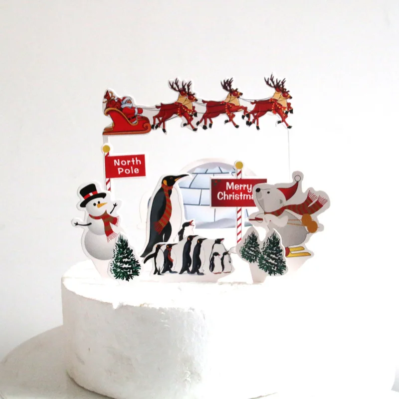 Веселый Топпер на Рождественский торт Санта Лось Подарочная коробка дерево снеговик медведь Пингвин рождественские украшения для дома вечерние принадлежности для детей