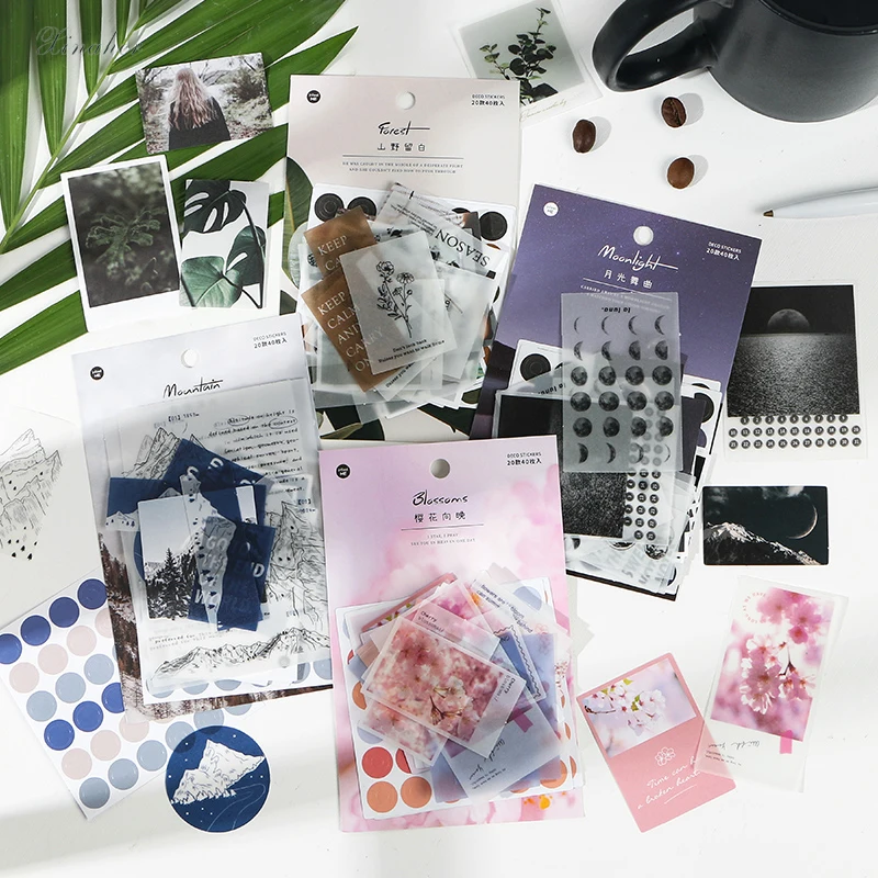 XINAHER 40 pcs/bag Vintage Forest plants Moonlight washi paper sticker package DIY diary decoration album scrapbooking | Дом и сад