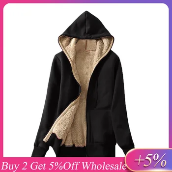 

Female Coats Women's Casual Winter Warm Sherpa Lined Zip Up Hooded Sweatshirt Jacket Coat jaqueta feminina куртка женская