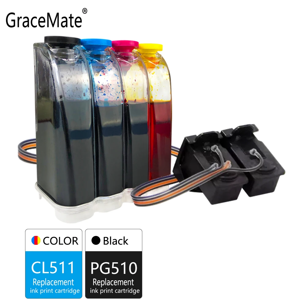 

GraceMate Compatible for Canon PG510 CL511 CISS Bulk Ink Cartridges For MP240 MP250 MP260 MP280 MP480 MP490 IP2700 MP499 Printer
