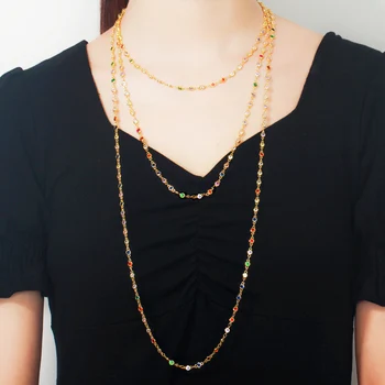 

CWWZircons Shiny Rainbow Cubic Zirconia Yellow Gold Color Tennis Long Sweater Chain Necklace for Women Bohemian Jewelry CP058