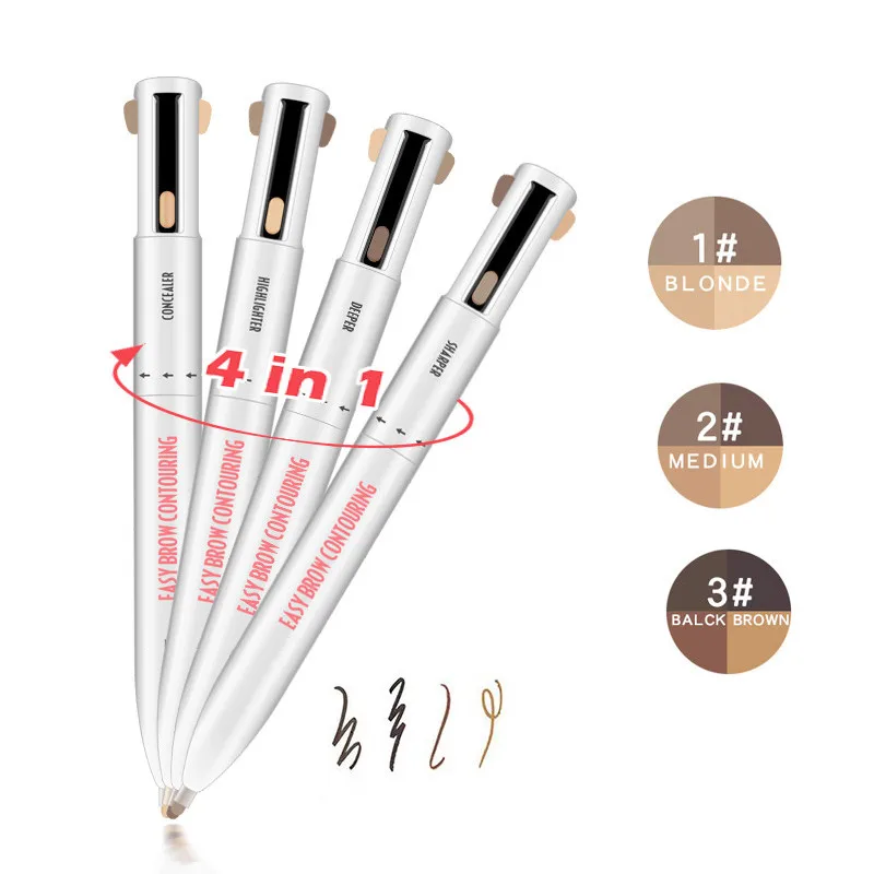 

2020 Hot 4-in-1 Makeup Cosmetic Easy to Wear Eyebrow Contour Pen Waterproof Defining Highlighting Eye Brow Eyebrow Pencil