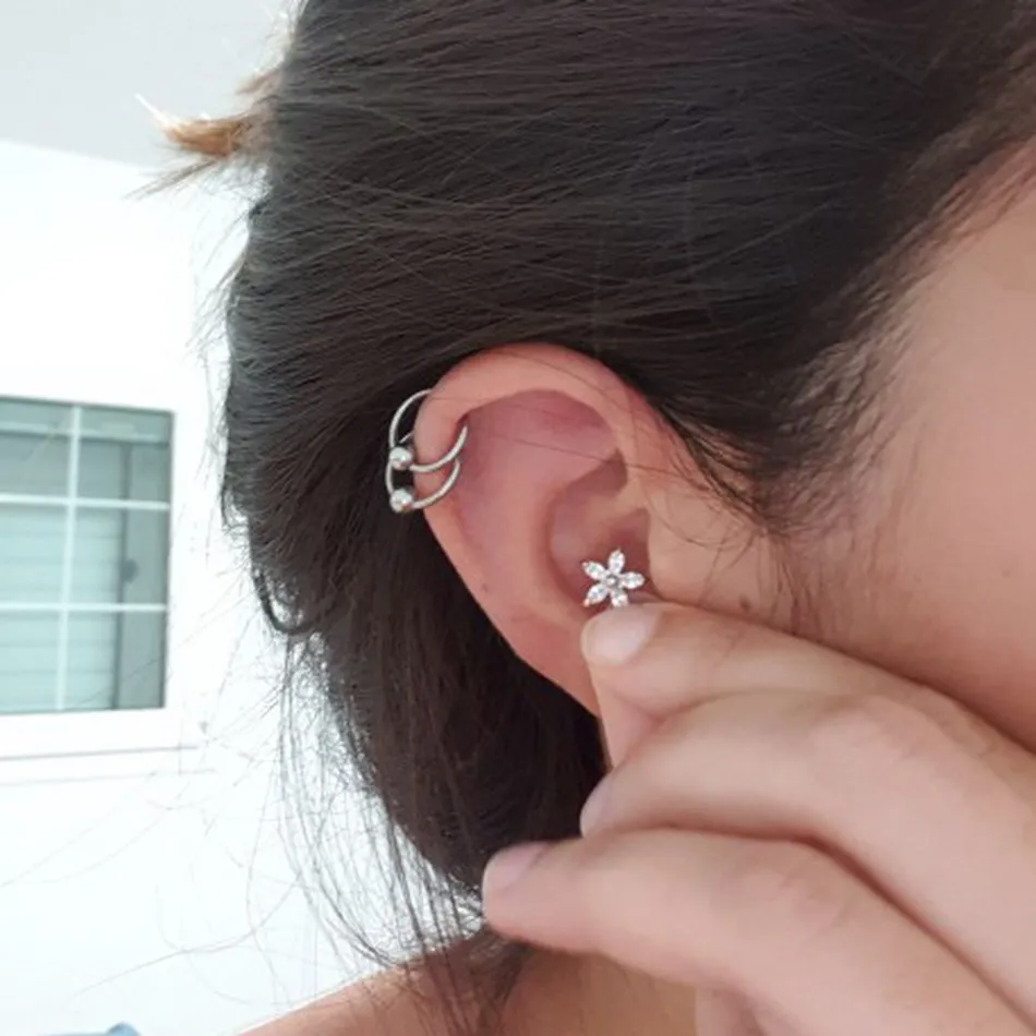 Модные женские пирсинг для хрящевой части уха Tragus спиральные пирсинг 16 калибра титановая губная серьга шпильки Женские Украшения для тела