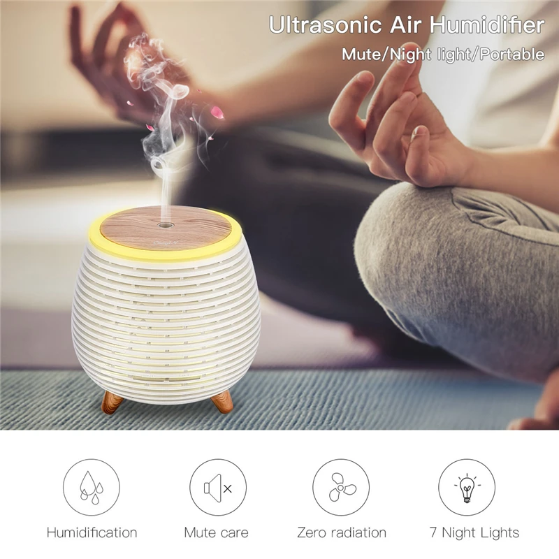 Mini Humidificador de aire ultrasónico Difusor de aromaterapia función de niebla USB Purificador de aire de dormitorio difusor de aceite esencial de humedad con 7 luces nocturnas para casa oficina