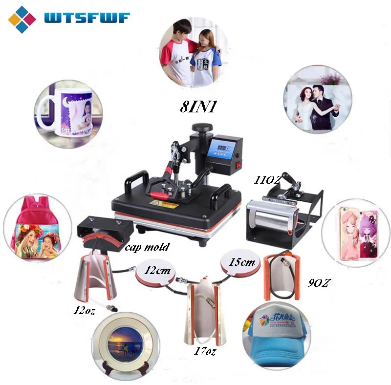 Wtsfwf 30*38 см 8 в 1 комбо термопресс машина 2D термотрансферный принтер для крышки кружки плиты футболки печати