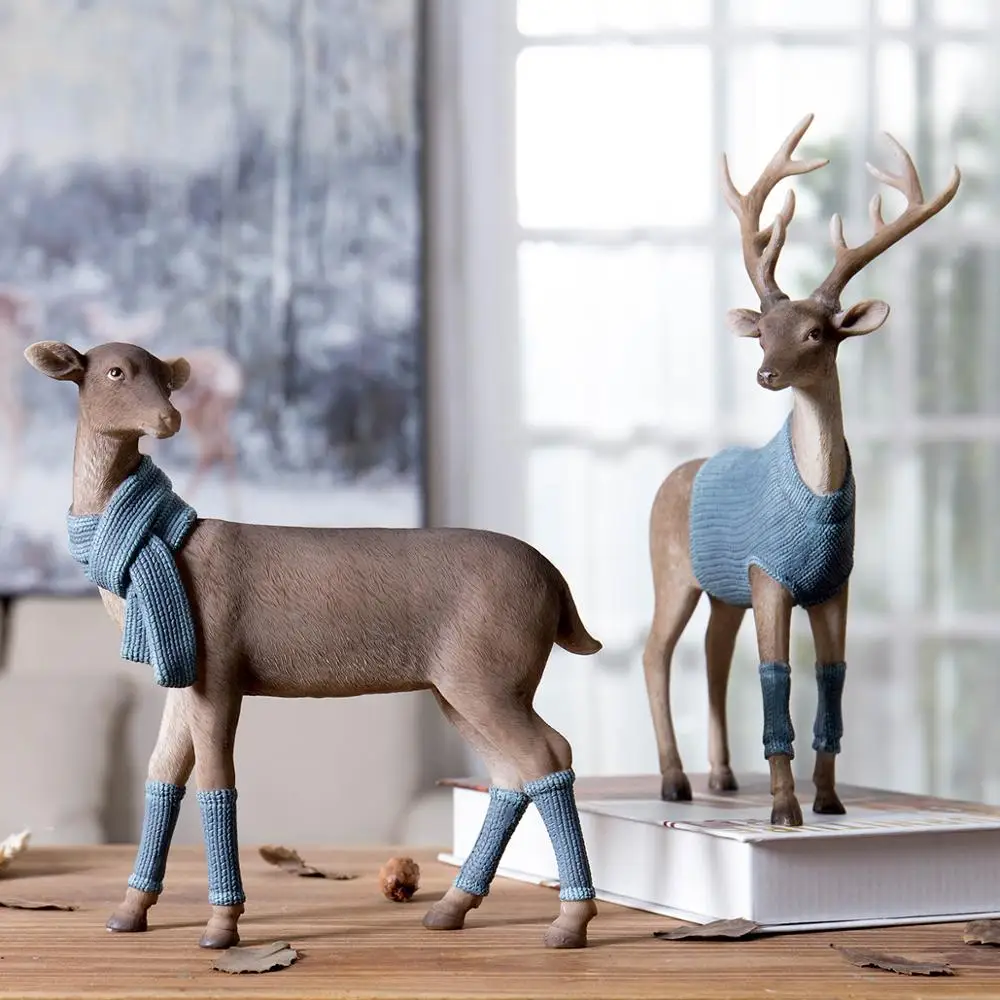 Nordic Resin Deer Model Figurines Home Decoration Accessories For Living Room Modern Elk Office Desk Decor Wedding Friends Gifts