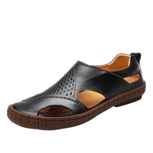 Брендовая летняя пляжная обувь; коллекция года; модные дизайнерские мужские сандалии; мужские кожаные шлепанцы без застежки; повседневная мужская обувь