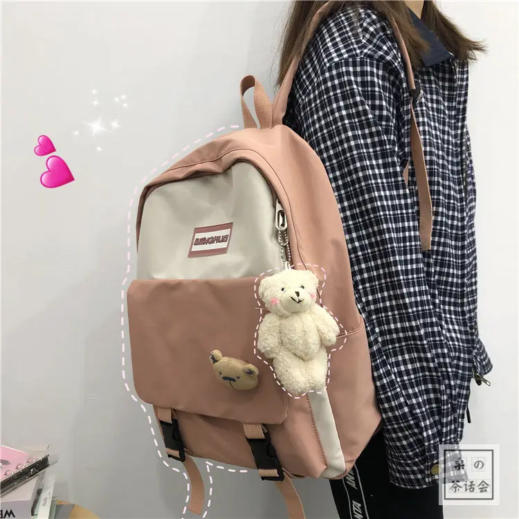 

Simple Cute Nylon Backpack Women School Bags for Teenage Girls Pink Teen Bagpack Preppy Style Campus Back Pack Female 2020 New