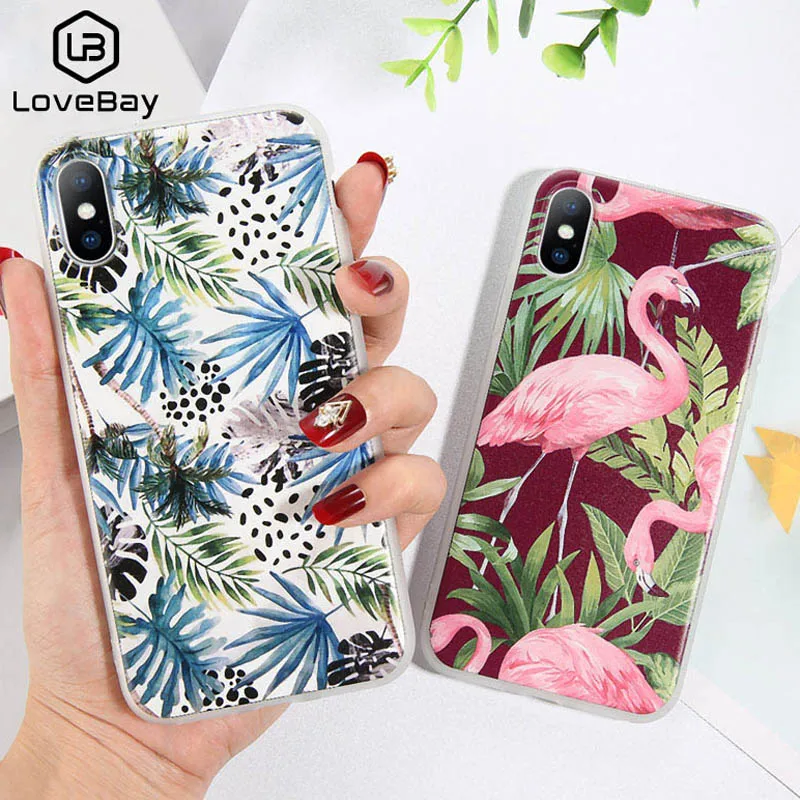 

Lovebay Silicone Phone Case For iPhone X XS XR XS Max Retro Flower Leaves Soft TPU Floral Cover For iPhone 6 6s 7 8 Plus 5 5s SE