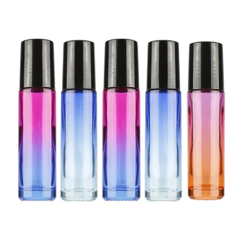 

5pcs/Set Gradient Color Glass Bottle Ball Roll Essential Oil Empty Perfume Bottle Durable Refillable Container Travel Bottle