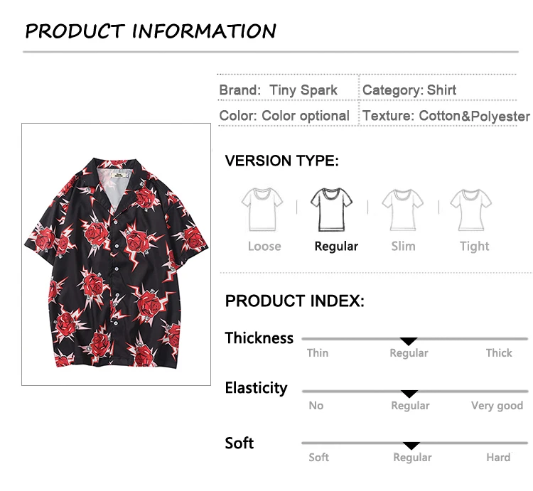 Хип-хоп рубашка уличная Мужская гавайская рубашка красная роза Харадзюку цветочный Весна Лето пляжная рубашка Гавайские тонкие с коротким рукавом