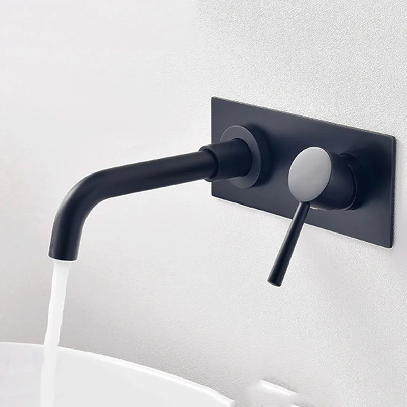 

Yi Yu Dark Load Wall Type Full Copper Basin Faucet Black Restroom Wash Hands Platform Hot And Cold Water Tap