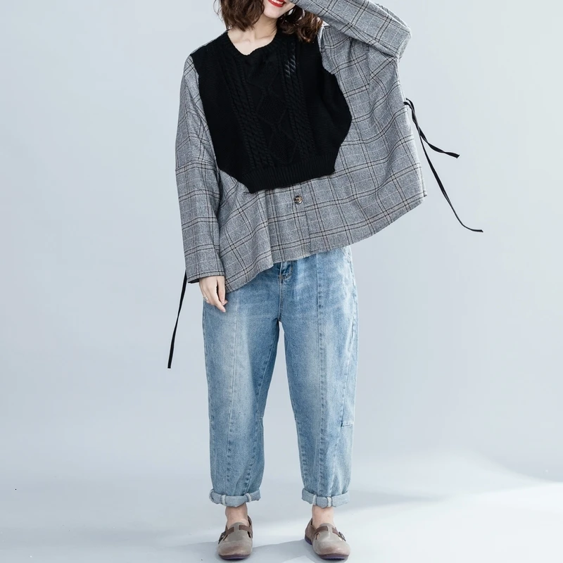 Bazhenova Women Batewing Sleeve Shirt Girls Loose Spliced Elegant Blouse Woman Sweet Winter All-match Shirts Ladies Tops R218