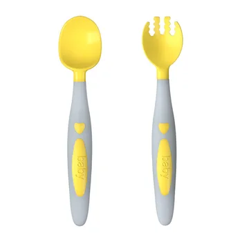 

Baby Learn To Eat Training Spoon Children Tableware Baby Elbow Colorful Fork Spoon Curved Auxiliary Food Spoon Set Baby Gadgets