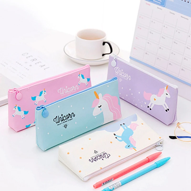 Милый мультяшный чехол для карандашей с единорогом s Kawaii холщовые школьные
