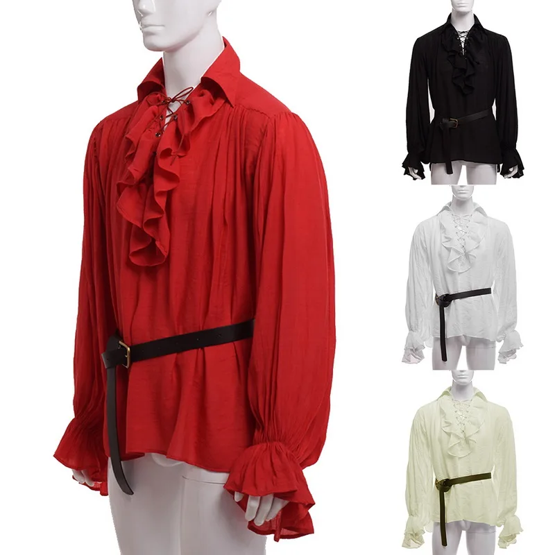 CYSINCOS Средневековый Ренессанс шнуровка рубашка бандажный Топ для мужчин Ларп