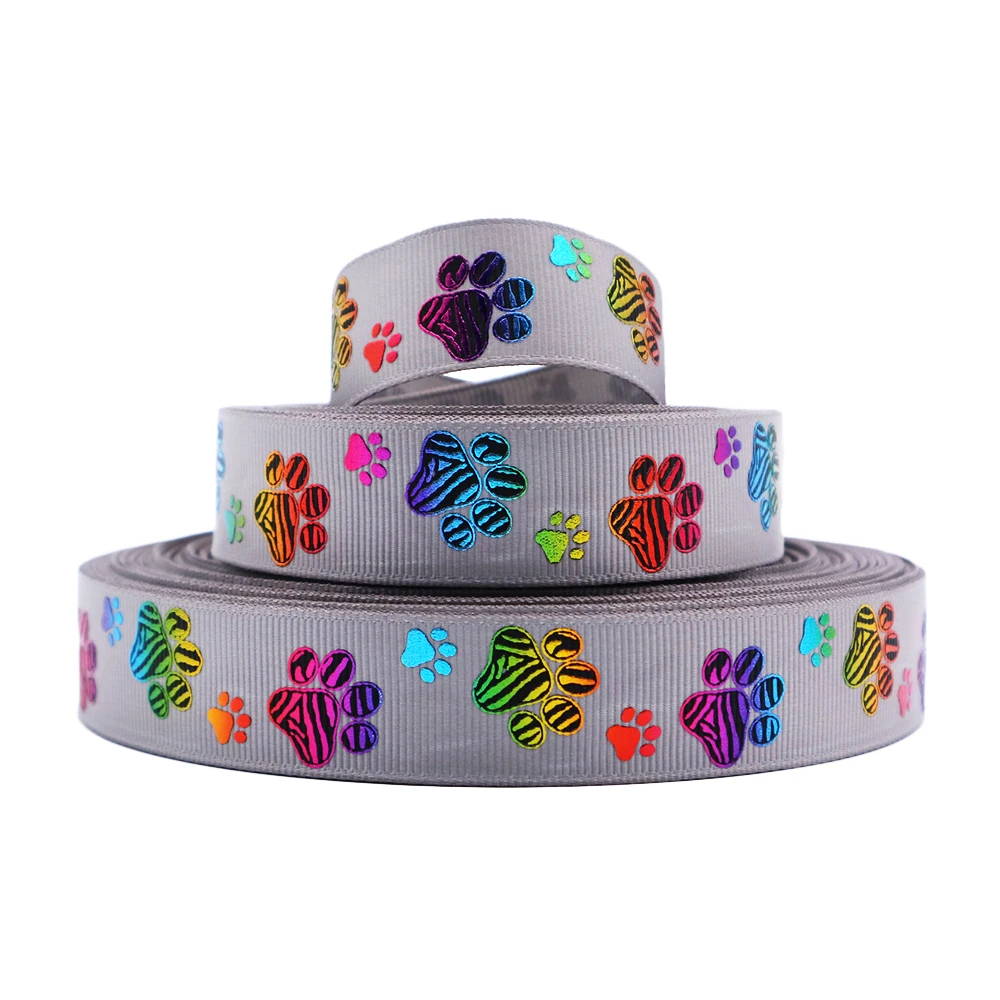 5 Yards 7/8"(22mm) Footprint Printed Polyester Ribbon DIY Handmade Materials, Wedding Gift Wrap,5Yc1667