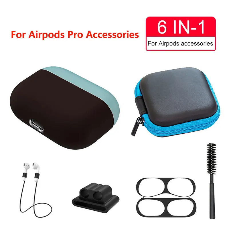 Style 6 6 в 1 чехол для Airpods Pro силиконовый чехол для Airpods Pro i100000 tws металлическая наклейка наушники гарнитура щетка для чистки - Цвет: Style 6