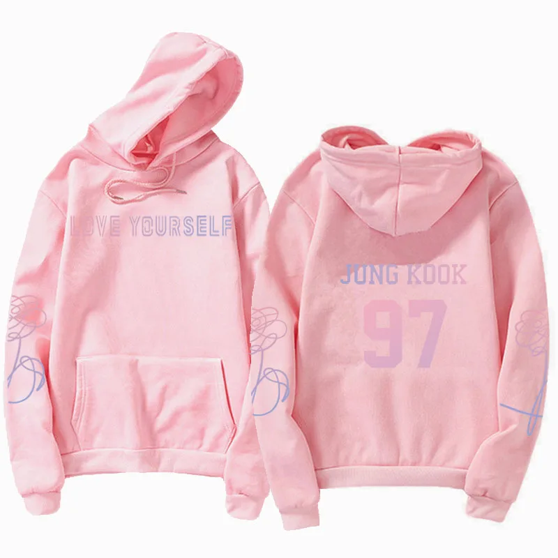 Jung kook suga v love yourself худи унисекс casual Корейская повседневная кофта с капюшоном kpop bangtan толстовка для мальчиков - Цвет: hoodies pink 97