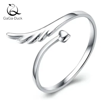 

New Fashion Jewelry Simple Single Wing 925 Sterling Silver Love Heart Shaped Women Opening Rings R44