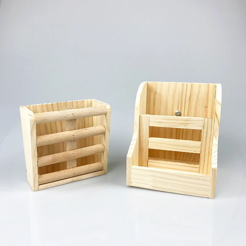 Pet Wooden Grass Rack Two-in-one Hay Rack With Food Bowl Hanging Fixed Natural Wood Frame For Rabbit Guinea Pig Totoro Supplies