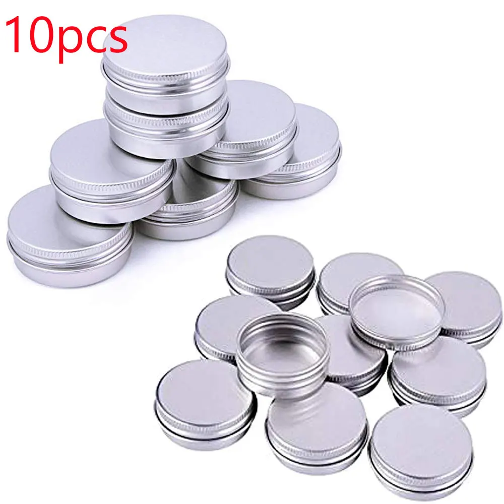

10pcs x Silver Aluminium Tin Jar Sample Container Cosmetic Pots Round Can with Screw Cap for Lip Balm Art Cream Make Up Storage