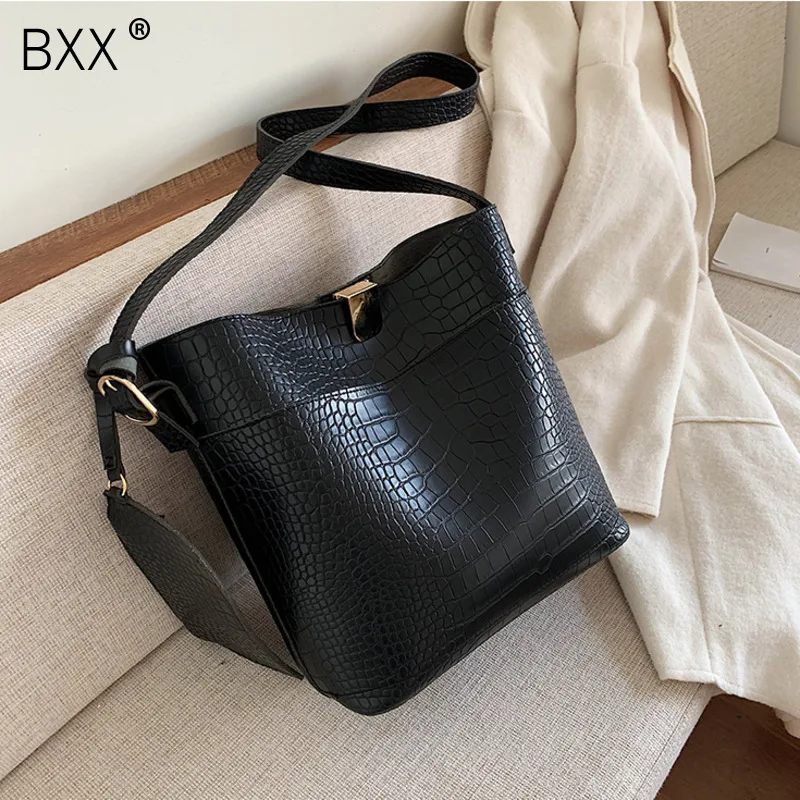 

[BXX] Crocodile Pattern PU Leather Shoulder Bags For Women 2020 Quality Handbags Lady Designer Totes Female Bucket Bag HJ060