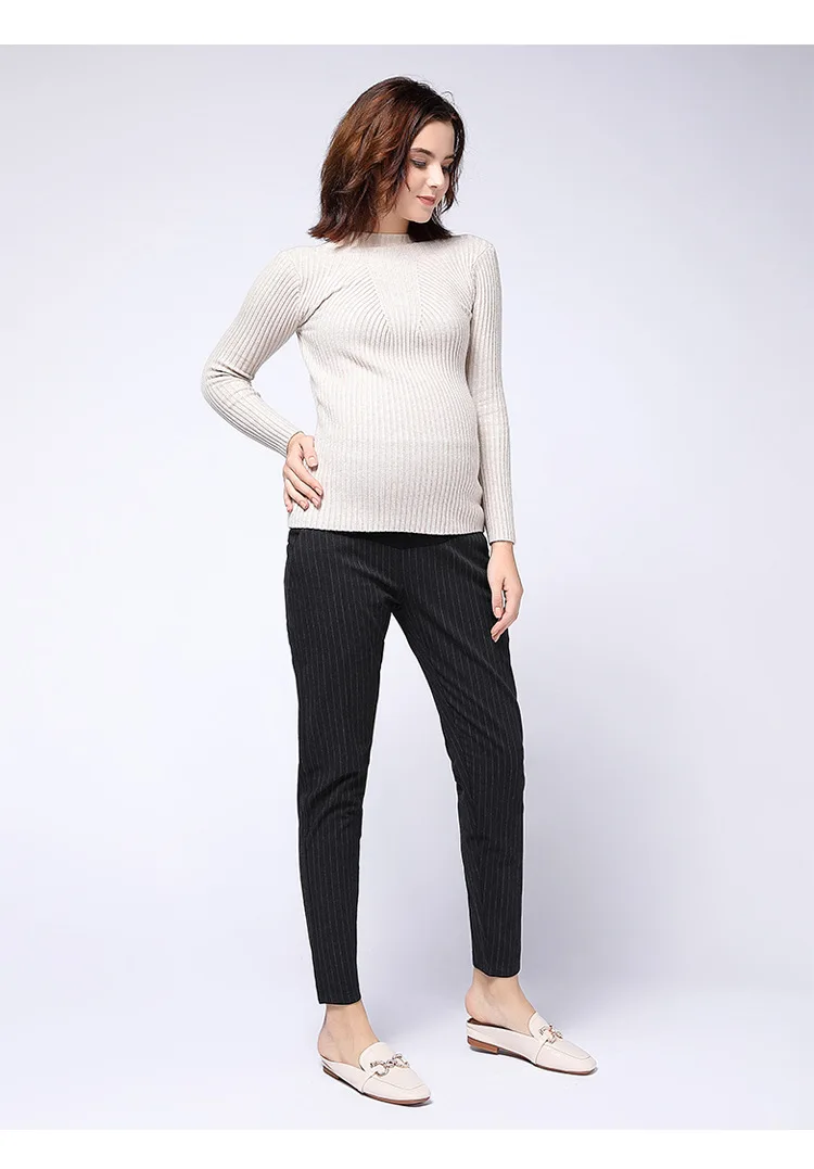 Autumn Maternity Stripet Pants Maternity Business Wear Warm Clothes Thickening Pregnancy Pants Work Pants Abdominal Support