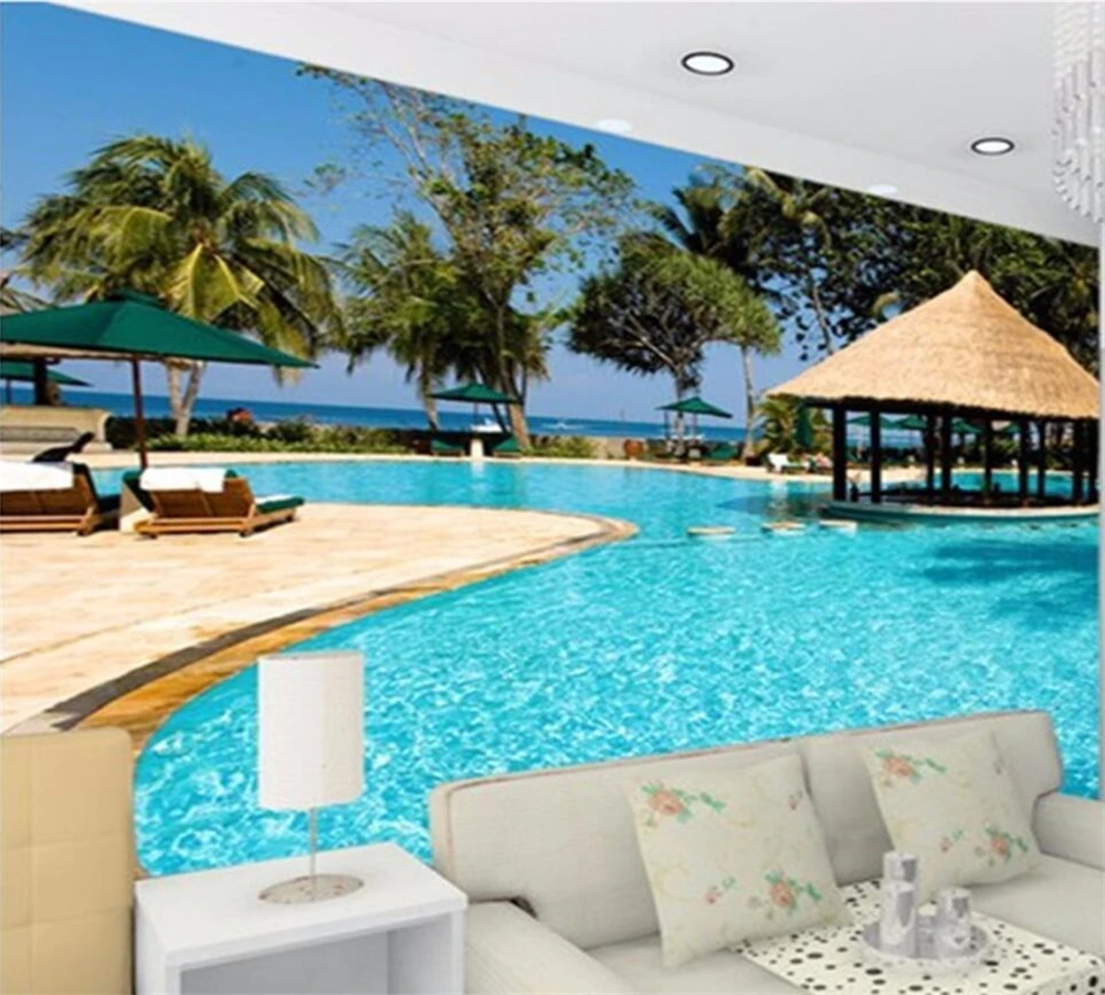 

beibehang Customized wallpaper modern HD fashion Maldives seaside swimming pool resort landscape decorative painting background