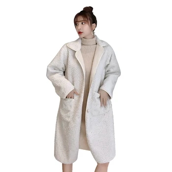 

Winter Long Coat Woman Imitation Sheep Shearing Leather And Casacos Feminino Women Moda Mujer White Loose Overcoat