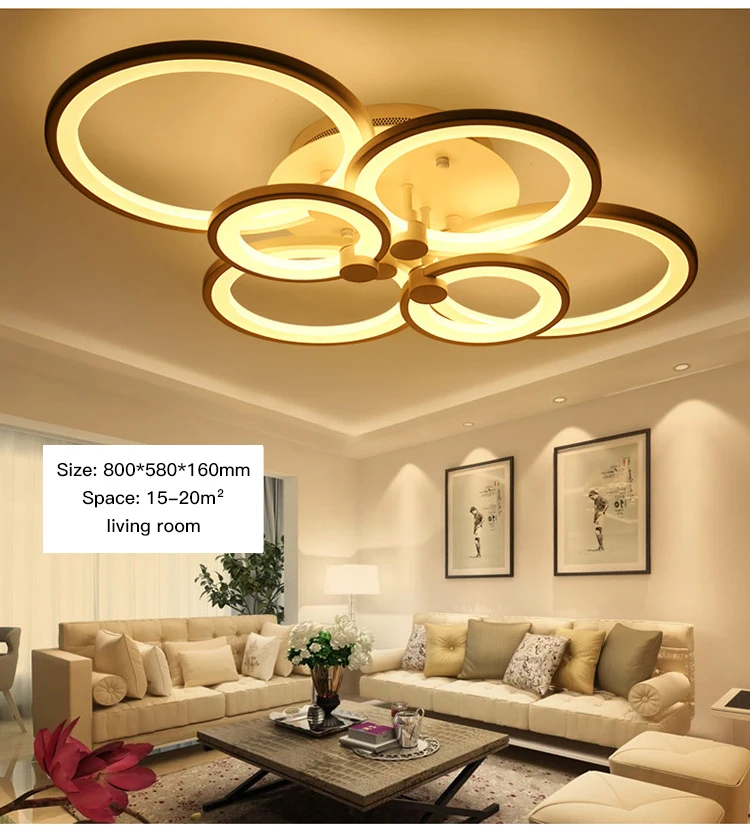 Modern LED Chandelier For Living Room Bedroom Kitchen Home Roof Indoor Metal Ring Ceiling Lamp With Remote Control Light Fixture rustic chandeliers