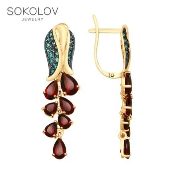 شراءSokolov إسقاط أقراط بالحجارة في الذهب مع العقيق و زركون ، مجوهرات الأزياء ، 585 ، ذكر المرأة ، أقراط طويلة