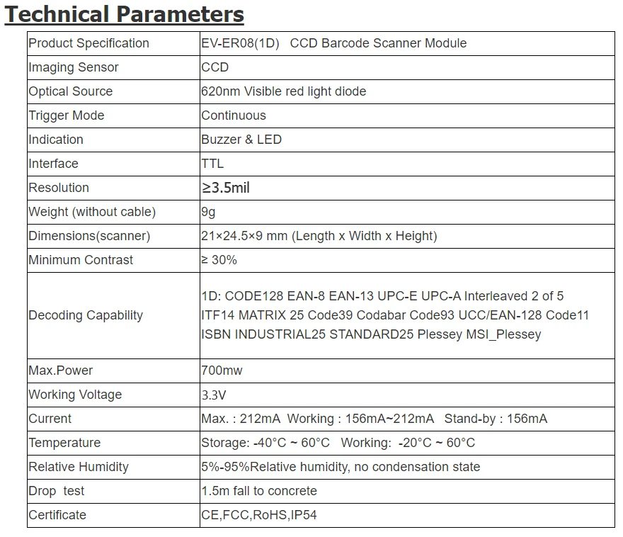 portable scanner 1D CCD Bar Code Reader Module TTL Wired Embedded Barcode Scanner Engine Module business card scanner