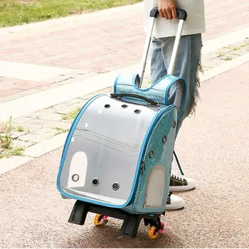 

Portable Trolley Pet Cat Dog Backpack Pet Transparent Outside Trolley Bag Carrier Breathable Ventilation Net Pocket