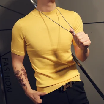 

2019 premium brand Fashion Men's slim Leisure pure cotton short sleeve sweater/Male High collar Knit shirt Casual clothes S-XXXL