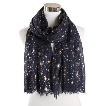 

2019 New Fashion Muslim Wrap Scarf Muffler Islamic Hijab Navy Foil Gold Glitter Star Print Scarves Shawls