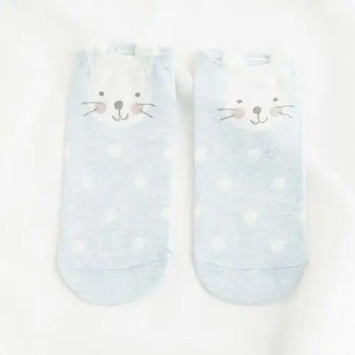 5 пар/лот = 10 шт., новые женские хлопковые носки, розовые короткие женские носки с милым котиком, повседневные носки с ушками животных и красными сердечками, носки для девочек 35-40 - Цвет: Yuandianlanse X