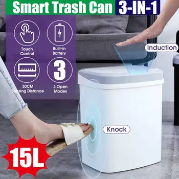 

DROW 3-In-1 Trash Can 15L Smart Automatic Induction Waste Bins Touch Sensor Trash Can Rubbish Bin For Kitchen (With Battery)